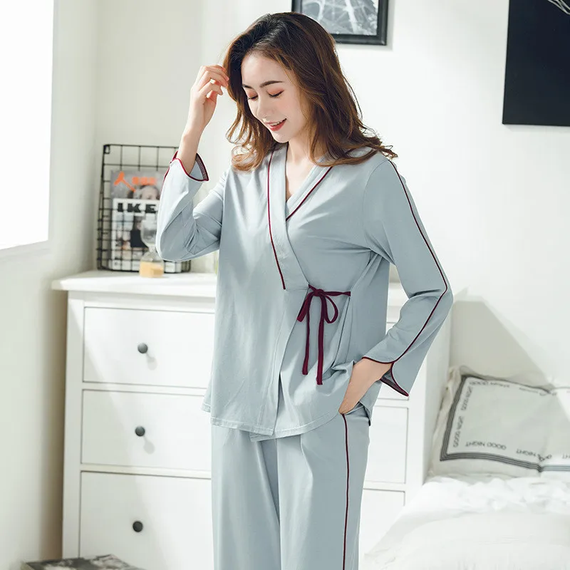 

New Confinement Service Three-piece Breastfeeding Suit Pregnant Women Pajamas V-neck Maternity Suits Plus Size Home Service