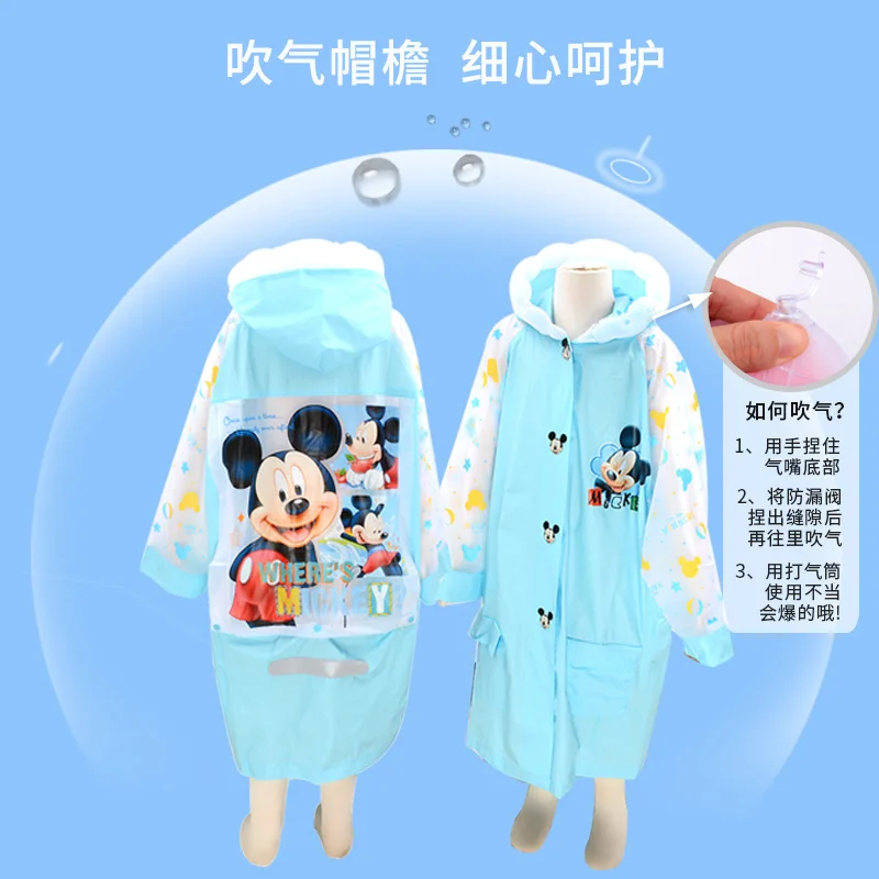 Disney Children Raincoat Poncho Boy Mickey Raincoat with Schoolbag Bit Cartoon Kid Student Raincoat Girl Minnie Raincoat Gifts