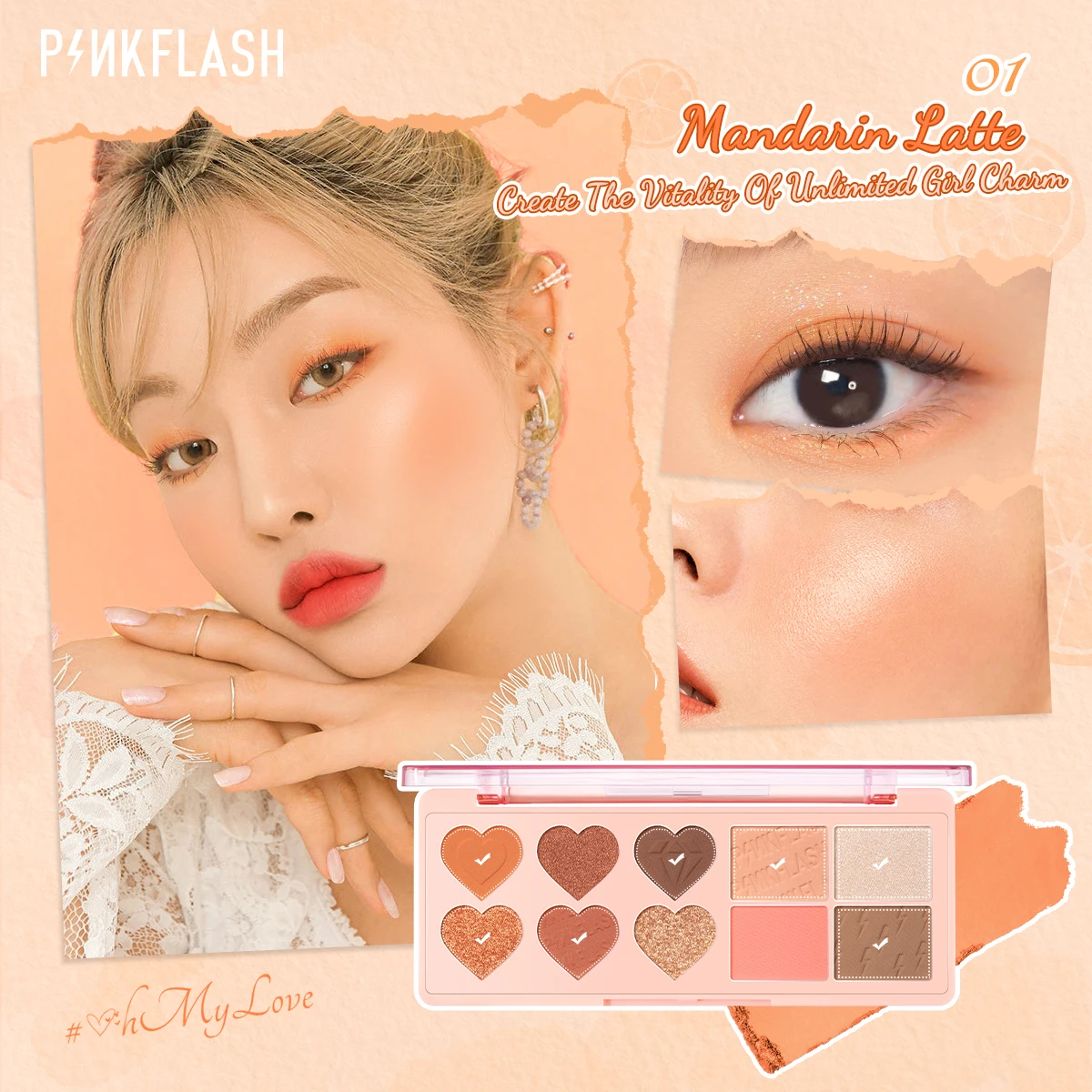 PINKFLASH 10 Color Matte Glitter Eyeshadow Palette Blush Highlighter Pigment Long Lasting Waterproof Multifunctional Face Makeup