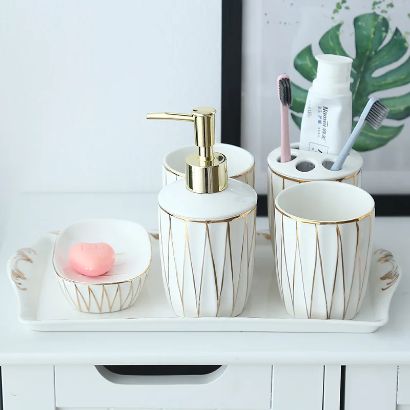 Bathroom Sanitary Ware SetCeramic Imitation Tooth Brush Holder wash Cup Soap Dispenser Toothbrush Holder Household Articles