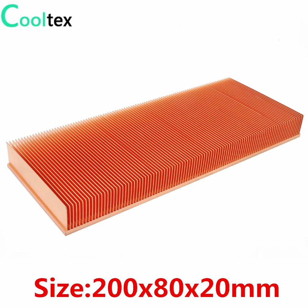 100% new 200x80x20mm Pure Copper Heatsink Skiving Fin Heat Sink for Electronic Chip LED Power Amplifier Cooling Cooler