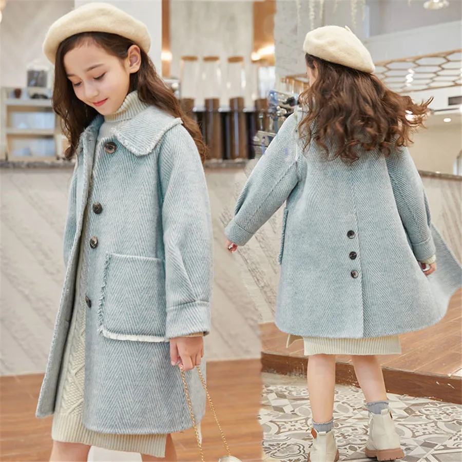 Girls Woolen Coat Autumn and Winter Wear New Korean Fashion Foreign Trade Children Autumn and Winter Woolen Coat