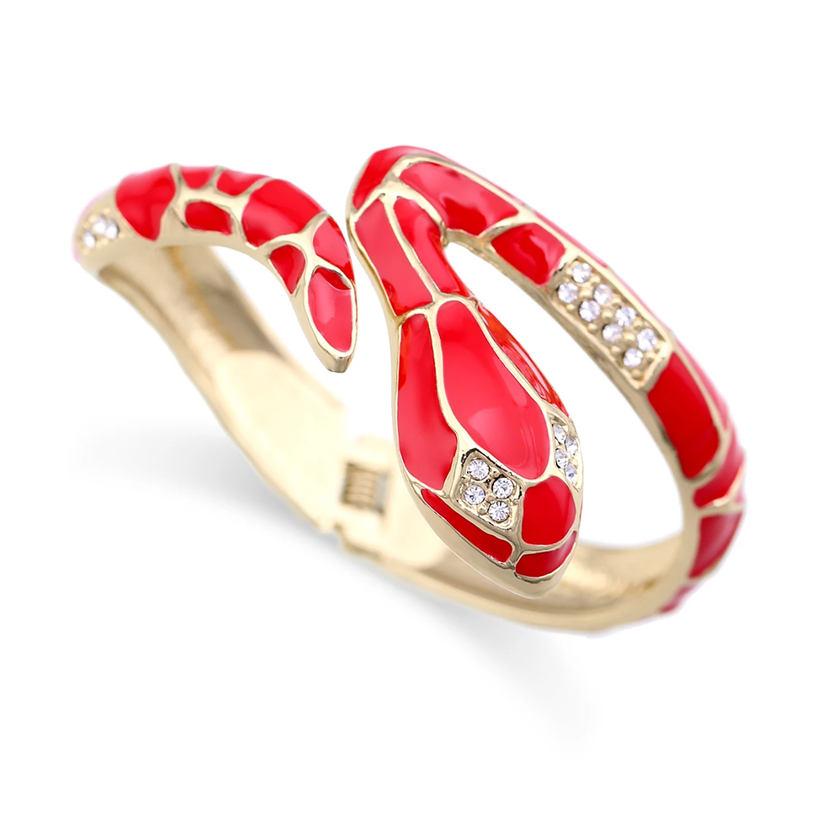 HAHA&TOTO Trendy Statement Chunky Enamel Snake Bangle Cuff Bracelet for Women Girls Gold Plated Rhinestones Crystal Bracelet