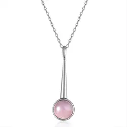 S925 Silver Necklace Natural Rose Quartz Pendant Necklace for Women Sweet Jewelry Wedding Engagement Party Gift