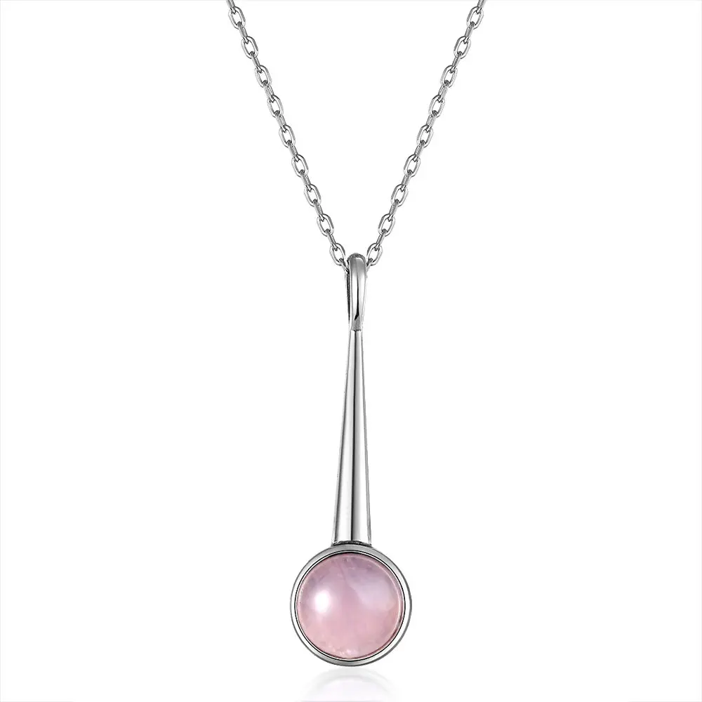 S925 Silver Necklace Natural Rose Quartz Pendant Necklace for Women Sweet Jewelry Wedding Engagement Party Gift