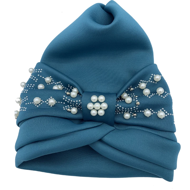 Mais recente design africano autogele headtie muçulmano turbante caps com pérolas headwrap para festa de casamento feminino boné