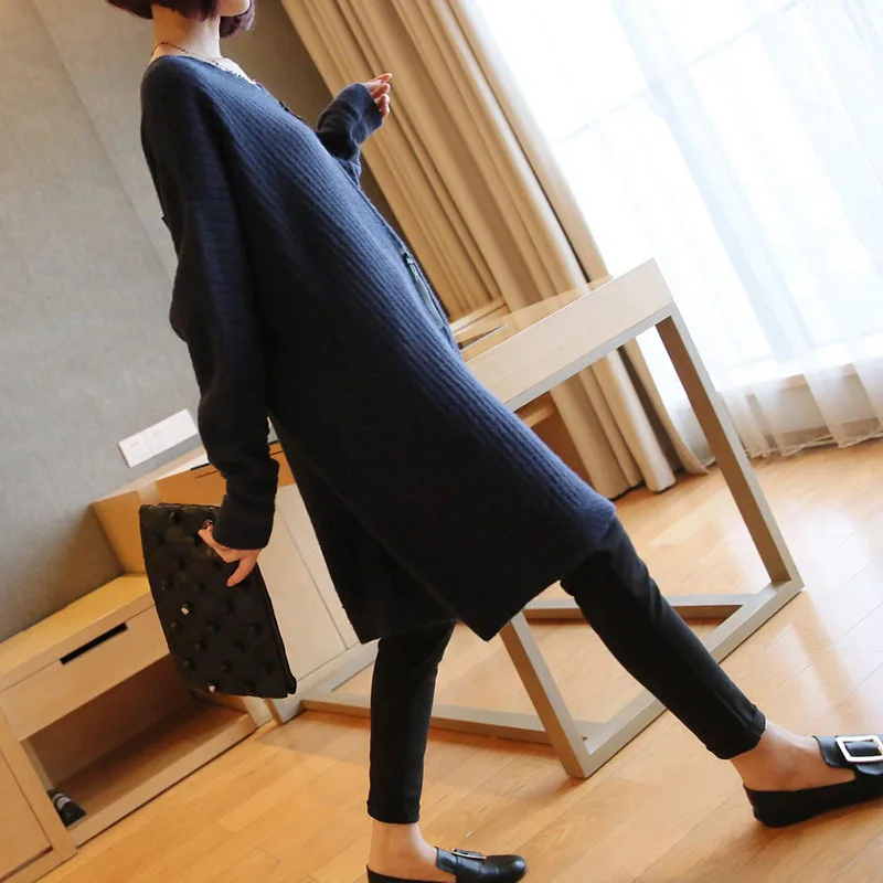 2019 female new autumn and winter berif Korean style long dress with  V-neck loose sweater