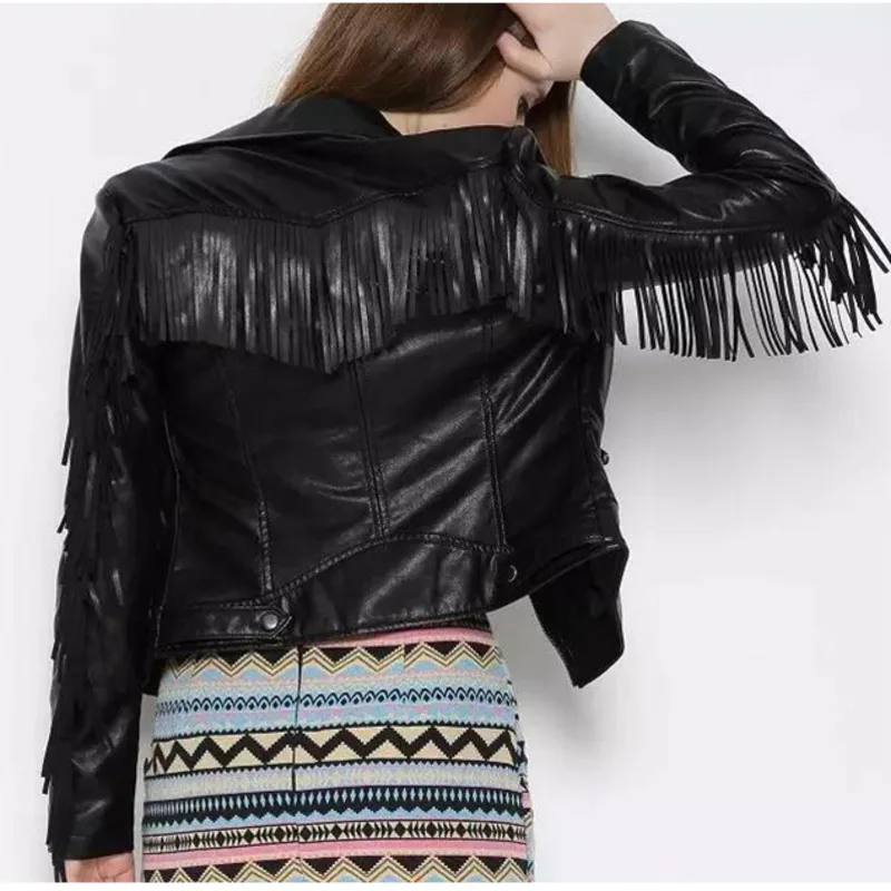 Faux Leather Jacket Women Fringed Punk PU Autumn Leather Jacket Locomotive Short Coat Motorcycle Outerwear Ladies Female Coats