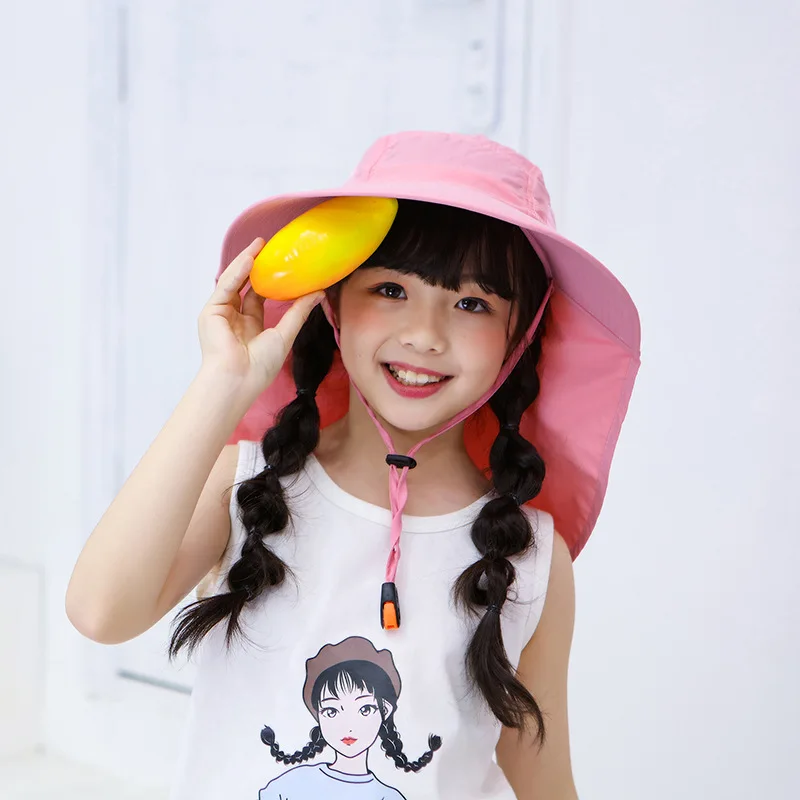 2023 New Kids Summer Hat Girls Boys Sun Hat with Neck Flap UV Protection Safari Hat Baby Child Summer Travel Cap 4-9 Years Old