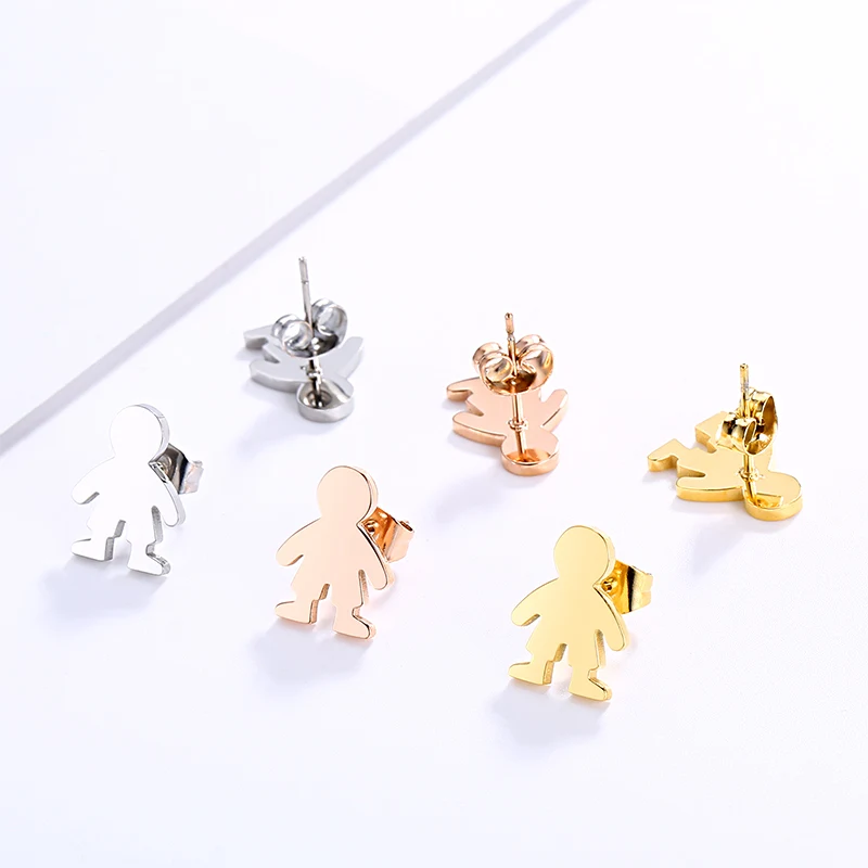 Fashion New Family Stainless Steel Stud Earrings Boy and Girl  Color Cute Gifts Stainless Steel Jewelry Couple Earings