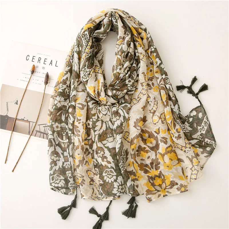 Luxus Marke Baumwolle Schal Frauen Große Schals Design Hijab Echarpe Druck Quaste Schals Dame Strand Stola Schalldämpfer Foulard Pareo – Detail 15