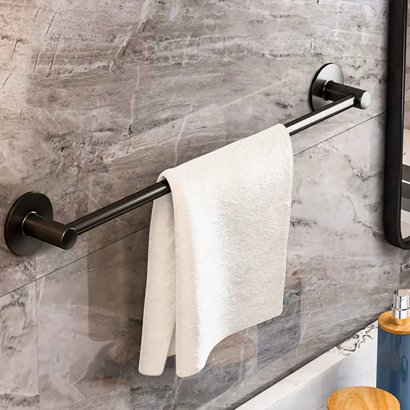 Home Aluminum Towel Rack Punch-Free Single Rod Towel Holder Bathroom Towel Bar Hardware Parts Sucker Wall Shelves Accessories