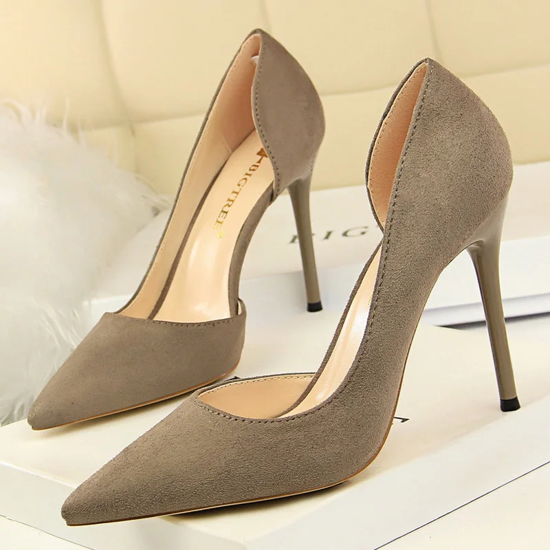 BIGTREE Shoes Pointed Toe Woman Pumps Stiletto High Heels Suede Women Shoes Sexy Women Heels Wedding Shoes Female Heels 10.5cm