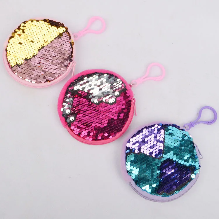 

Sequin flip keychain coin purse round bag coin purse portable earphone bag children's gift mermaid