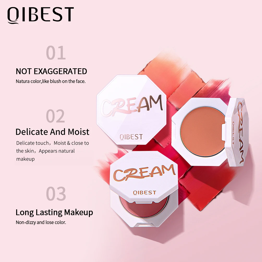 QIBEST Makeup Blush Palette Smooth 6 Colors Cheek Stain Peach Blusher Cream Contour Cosmestics Face Rouge Natural Blush Palette