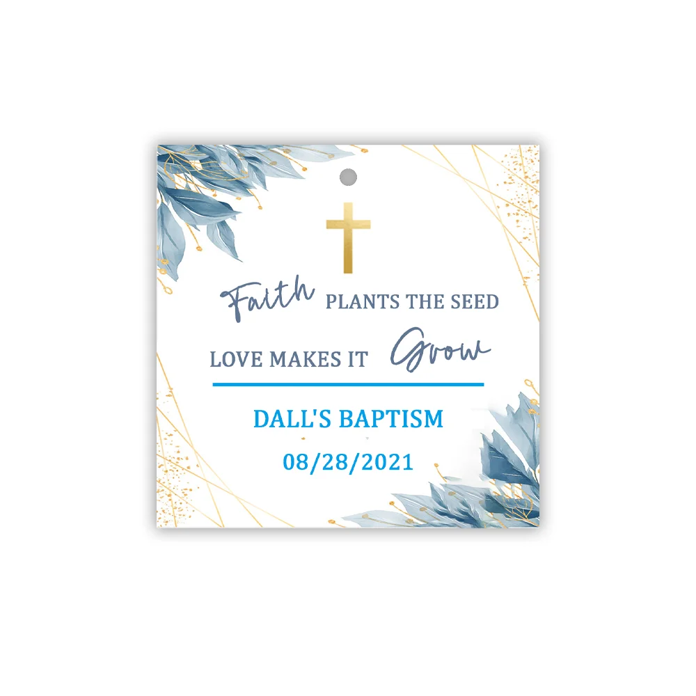 

Personalized Plant Favor Tag, Succulent Faith, Plants the Seed, Love Makes it Grow Favor Tag Favor, Blue, Gold Plant Favor Tag