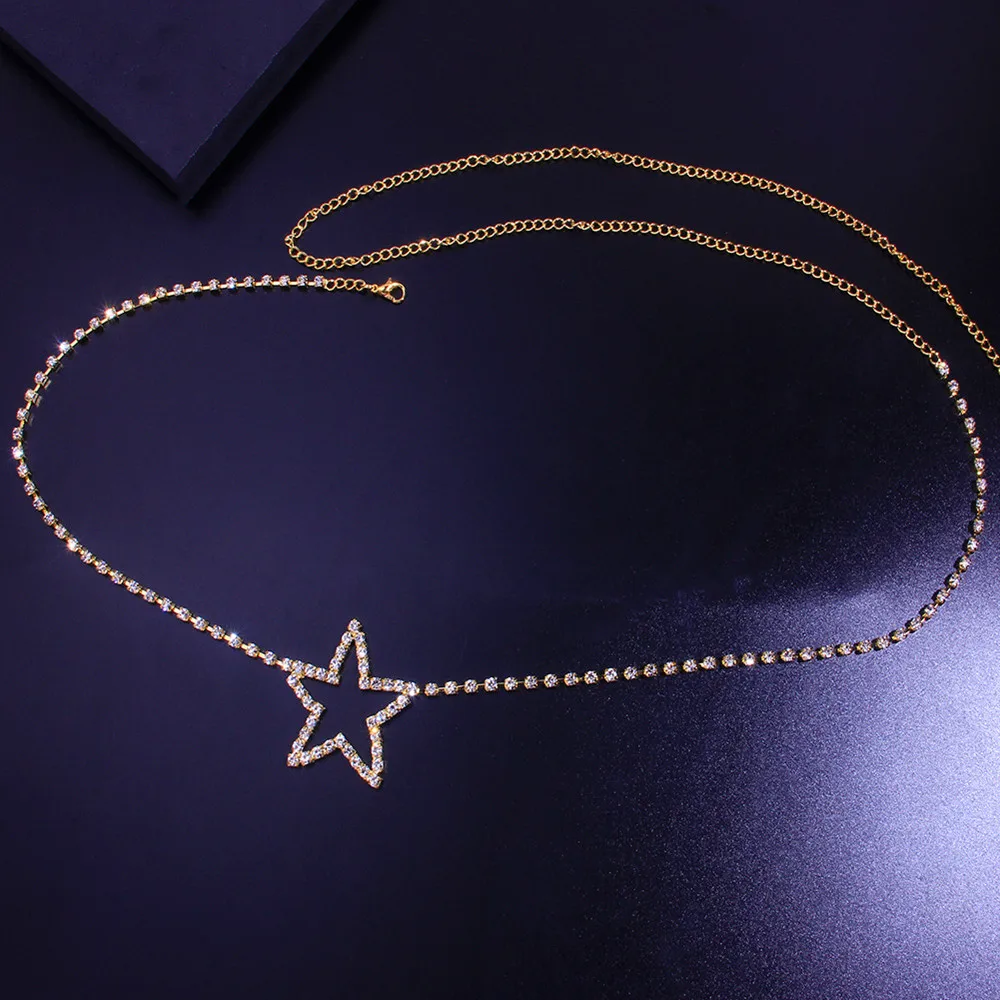 Luxury Rhinestone Heart Starเอวเซ็กซี่Body Chainเครื่องประดับสำหรับผู้หญิงCharmบิกินี่BlingคริสตัลBelly Chainเข็มขัด