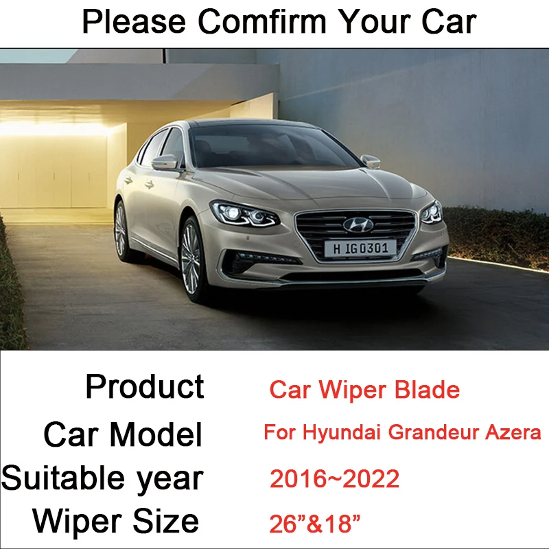 for Hyundai Grandeur Azera MK6 2016~2022 Frameless Rubber Wiper Snow Scraping Front Windshield Brushes Car Accessories Stickers