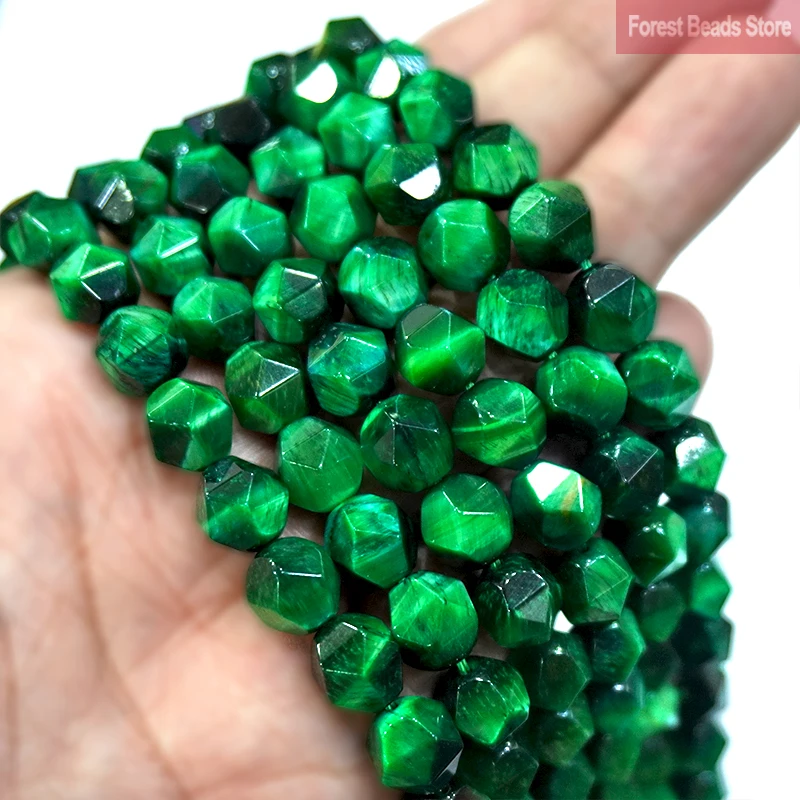 Diamond Faceted Green Tiger Eye Natural Stone Round Beads DIY Bracelet Necklace Charms for Jewelry Making 15