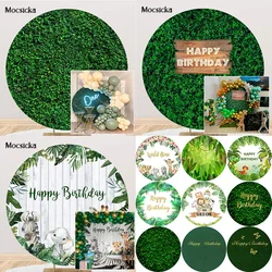 Jungle Wild Birthday Cake Smash Backdrop Round Green Grass Leaves Background Decor Woodland Circle Cover Safari Party Background