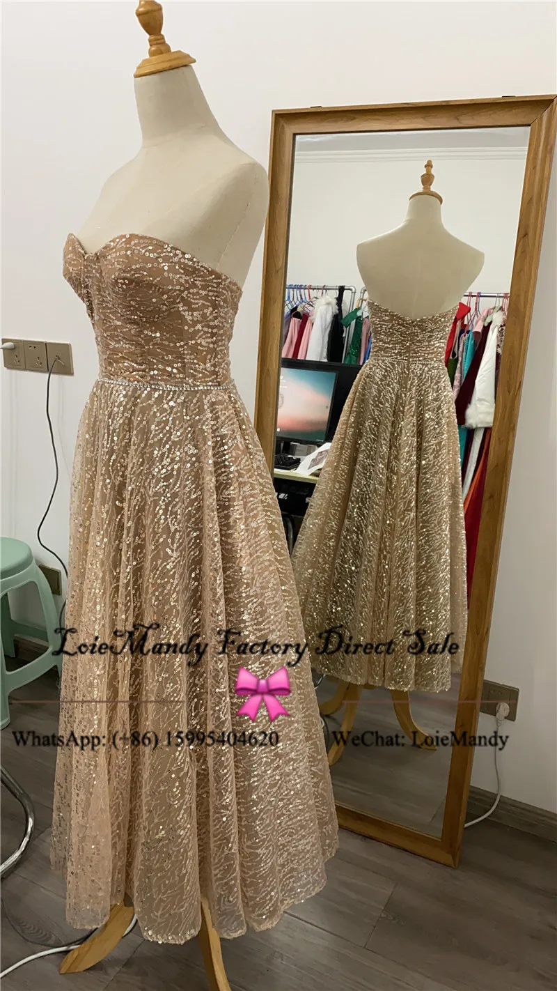 Glitter Sequin Short Evening Dress Gown For Ladies Elegant Sweetheart Ruffled Special Occasion Gowns Formal Reception Dress