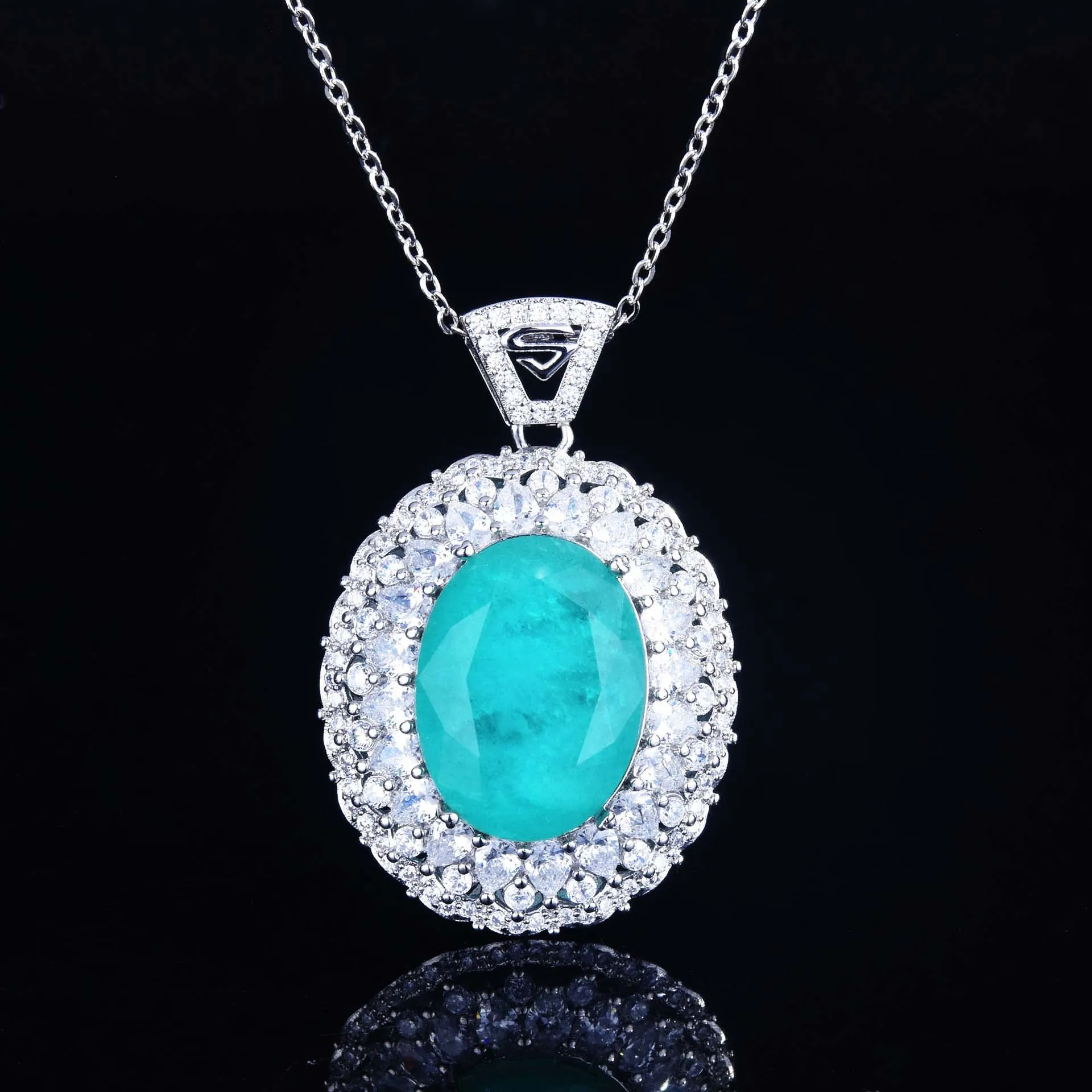 New Design Romantic Oval Simulated Paraiba Aquamarine Large Pendant For Women Fashion Wedding Silver Color Necklace Fine Jewelry