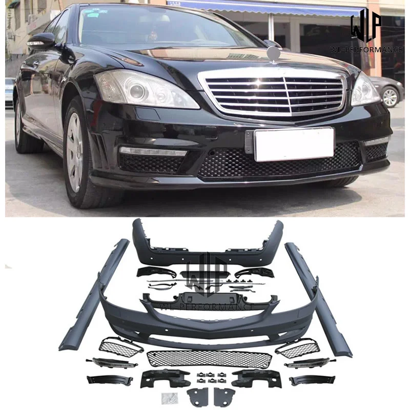 W221 S350 S65 S63 Car Body Kit Pp Unpainted Front Rear Bumper Side Skirts for Mercedes-benz W221 S65 S63 Amg Style 2007-2013