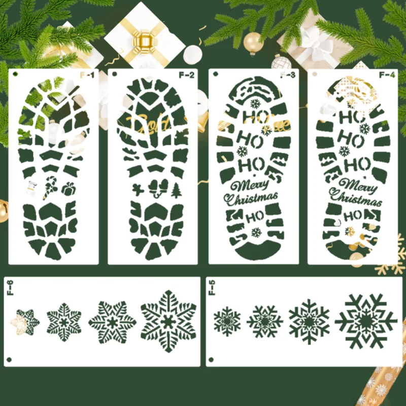 

6pc Christmas Footprints Snowflakes Stencil DIY Walls Layering Painting Template Decor Scrapbooking Embossing Supplies Reusable