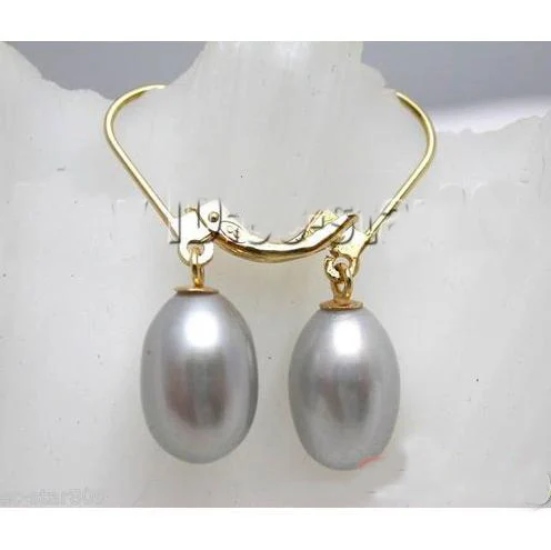 New Amazing 11mm Rice Gray Color Freshwater Pearl Dangle Earrings 14k Gold Hook Fine Jewelry Charming Lady Gift