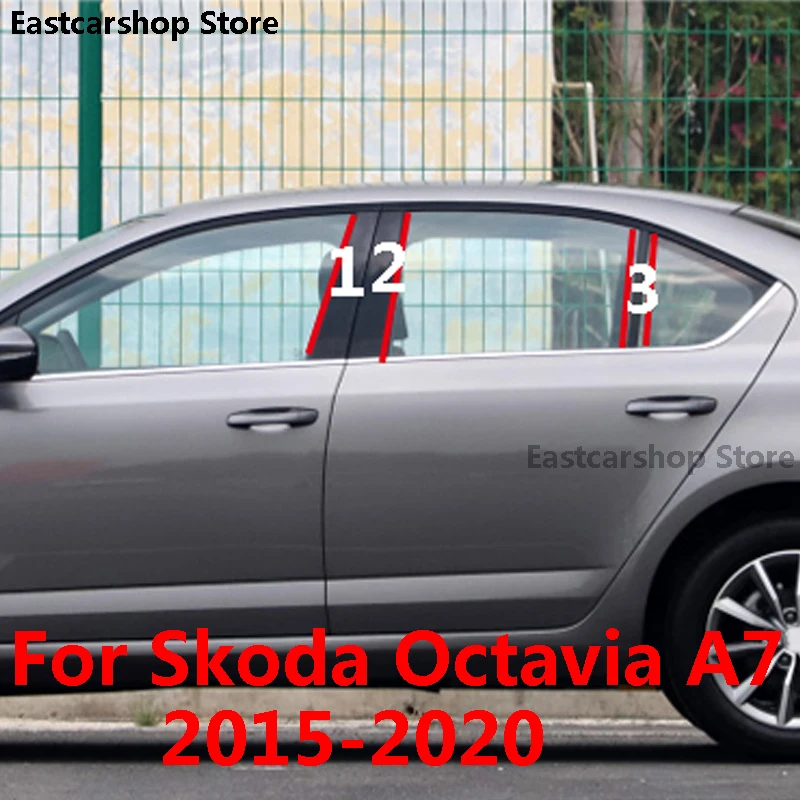 For Skoda Octavia A7 2020 2019 Car B C Pillar Middle Central Column Glossy PC Window Decoration Strip Cover 2018 2017 2016 2015