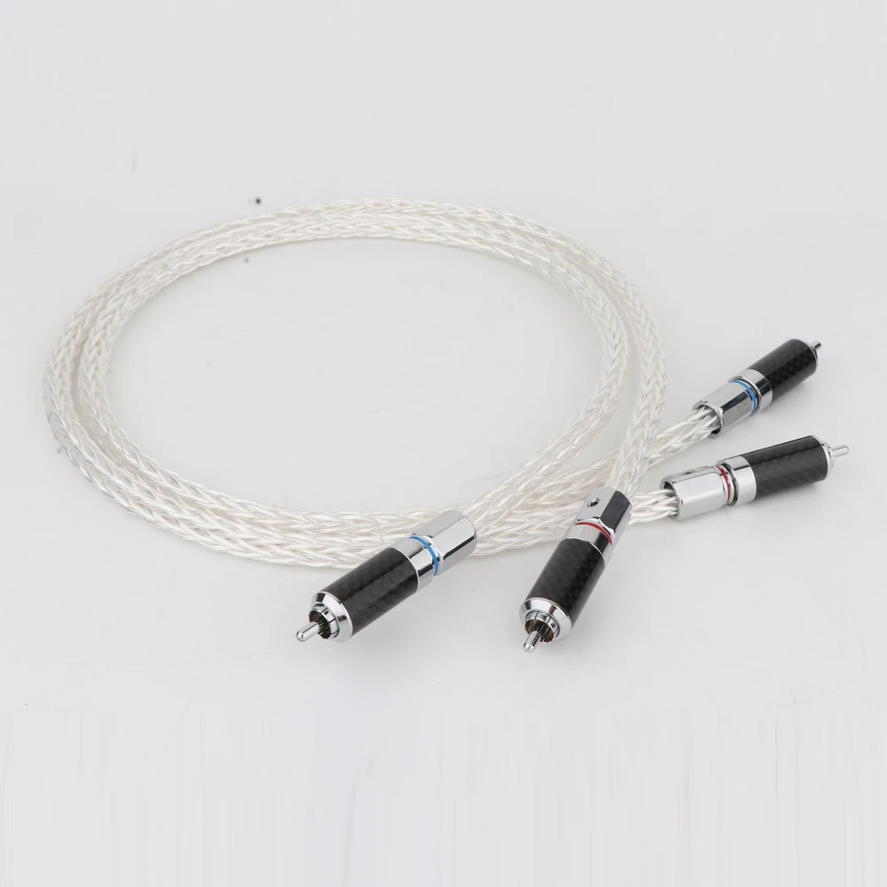 Hi-end Audio RCA Cable Silver 12 Strands OCC Signal Cable with Black Carbon Fibre R1700 RCA Connector Speaker Amplifier Line