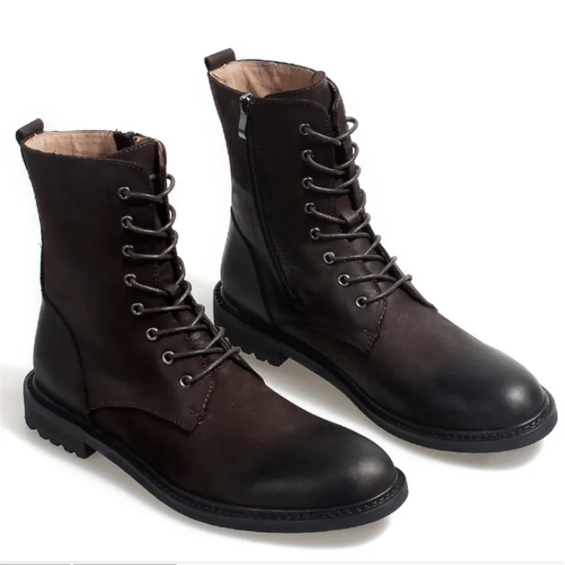 Martin Boots Tide Shoes Men's Shoes Fall High Boots Workers Velvet Desert Boots Retro leather Army Boots.