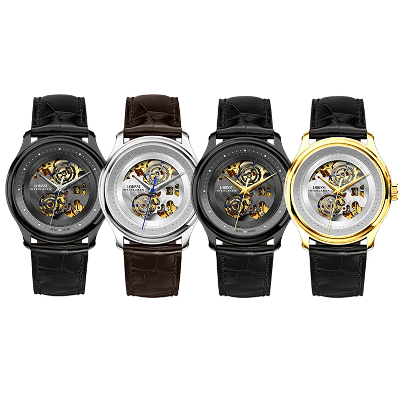 LOBINNI Orologi meccanici scheletrati analogici di moda Top Brand Vetro zaffiro Orologi automatici da uomo impermeabili reloj hombre
