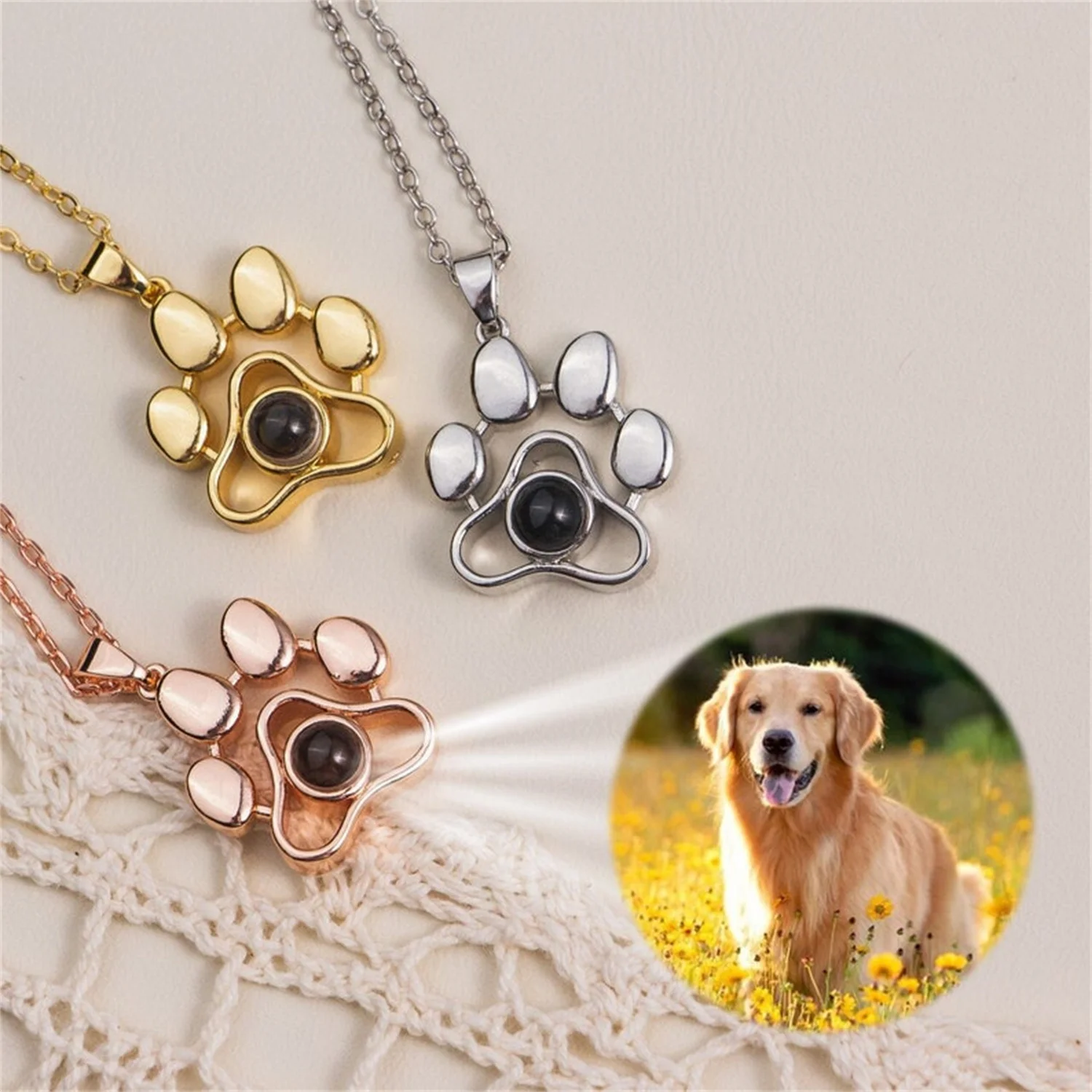 Projection Photo Necklace in Gold Silver Rose Gold Personalized 925 Sterling Silver Custom Family Couples Pet Photo Necklace