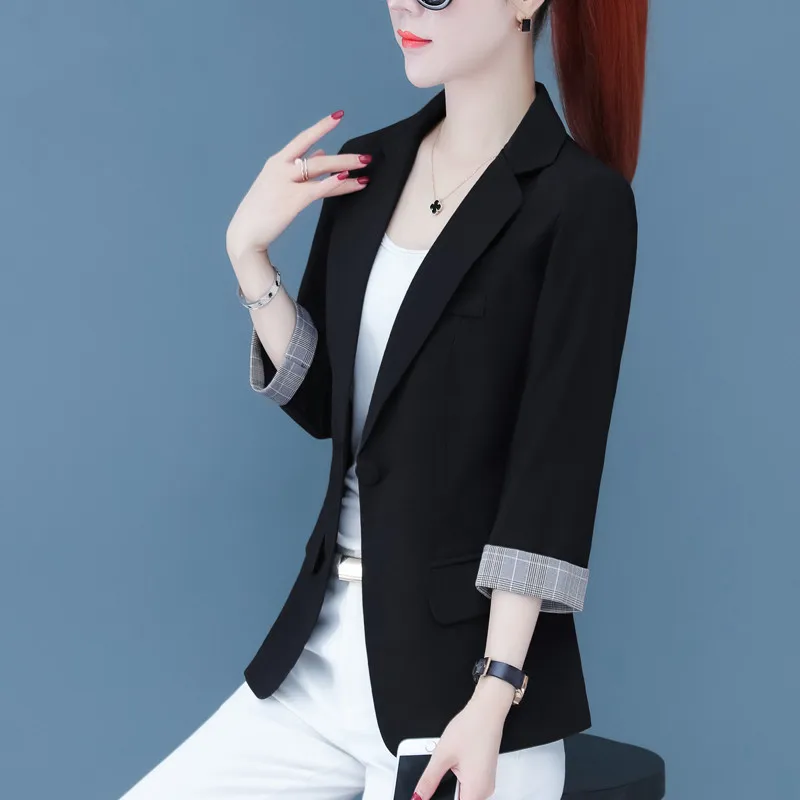 Primavera verão mulheres blazers jaquetas casuais negócios escritório senhora blazer terno fino 3/4 manga casaco outwear roupas femininas topos 749