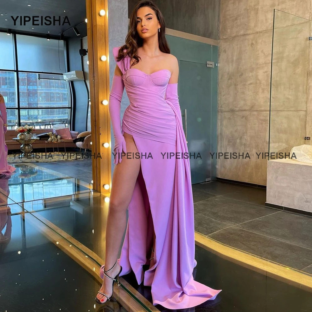 Yipeisha One-schouder Lila Avondjurken Met Slit Custom Made Floor Lengte Wedding Party Dress Vestido De Festa 2021