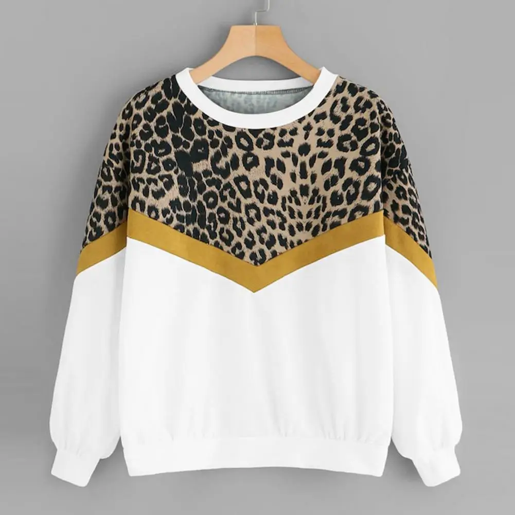 Hoodie Sweatshirt Women Casual Spring Autumn Oversized Hoodies Polyester Female Blouse Leopard Stitching Top Streetwear