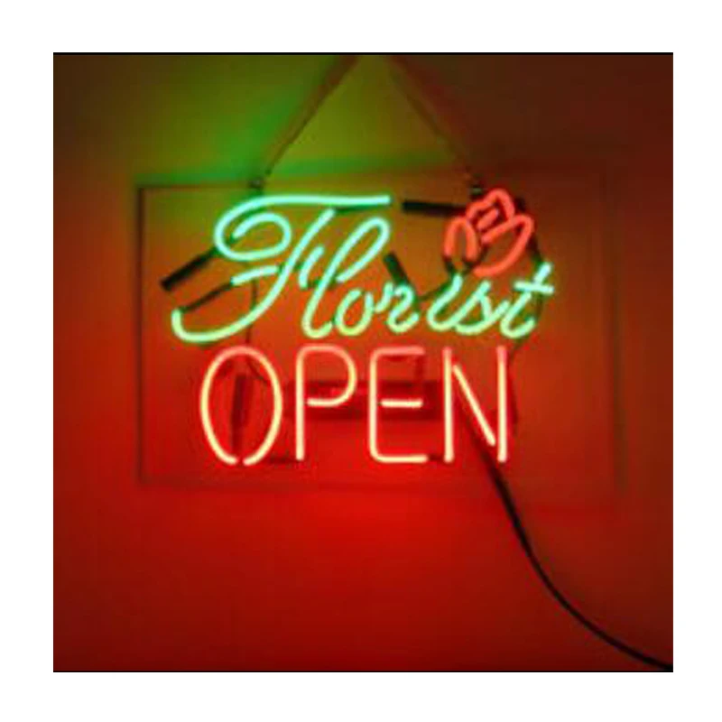 Florist Open Flower Clear Backing Custom Handmade Real Glass Tube Store Advertise Gardon Decoration Display Neon Sign 17