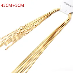 LUXUSTEEL 2MM Snake Chains Necklace 45cm+5cm Inoxidable Golden Chain Collier ForWomen Men 10pcs/Lots Stainless Steel No Fade