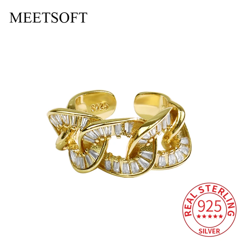 MEETSOFT Trendy Silver Plated Twist inlaid zircon Opening Ring for Women Party Street Shooting Punk Fine Jewelry Drop Shipping