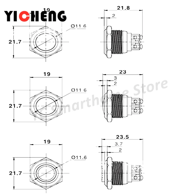 1Pcs 16mm waterproof  stainless steel ball  instant 2 screw on push button switch Self-reset