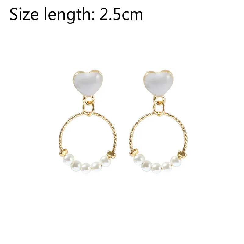 Glamour Fashion S925 Needle Korean Earrings New Temperament Small Ring Geometric Love Heart Pearl Sweet Girl Earrings