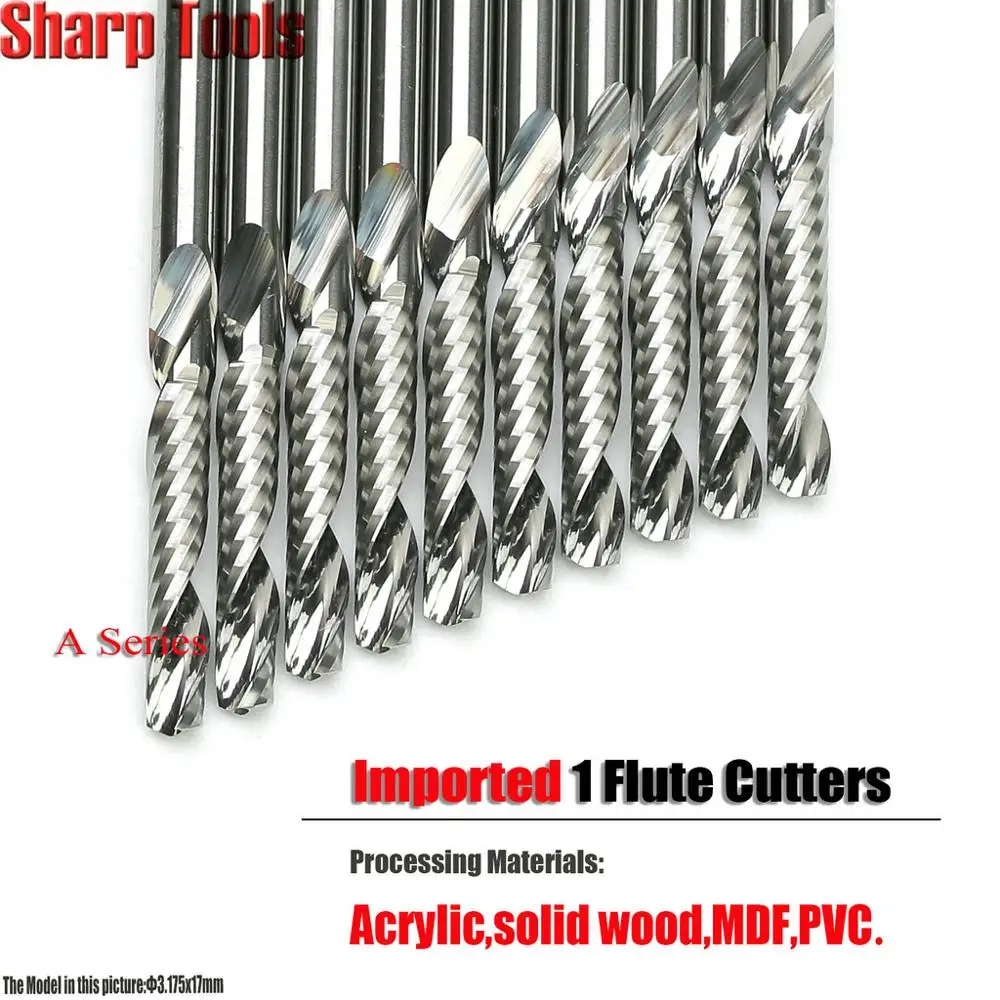 IMPORTED Carbide 10pcs 3.175x17mm 1 Flute Spiral Tool Bits, Tungsten Steel Milling Cutters, End Mill Set for Durable Woodworking