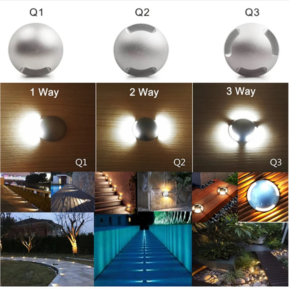 IP67 3W Outdoor Underground Light for Garden Path Yard Step Stair Floor Deck 12V LED Recessed Inground Lamp Waterproof Spotlight