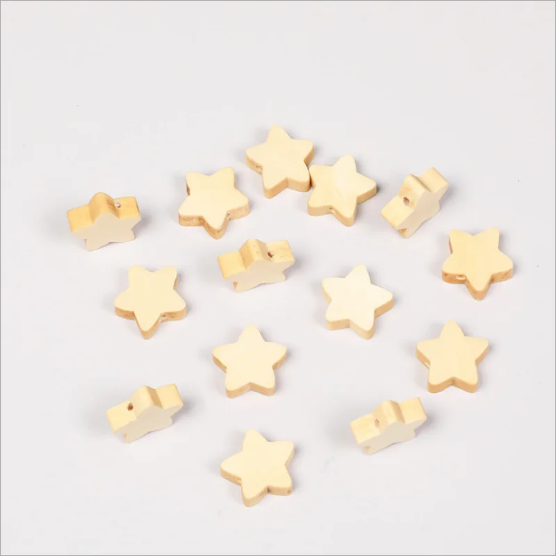 50Pcs/Set Five-Pointed Star Wooden Beads DIY Crafts Jewelry Tools Custom Hemu Loose Beads Home Decorations Baby Toys Accessories