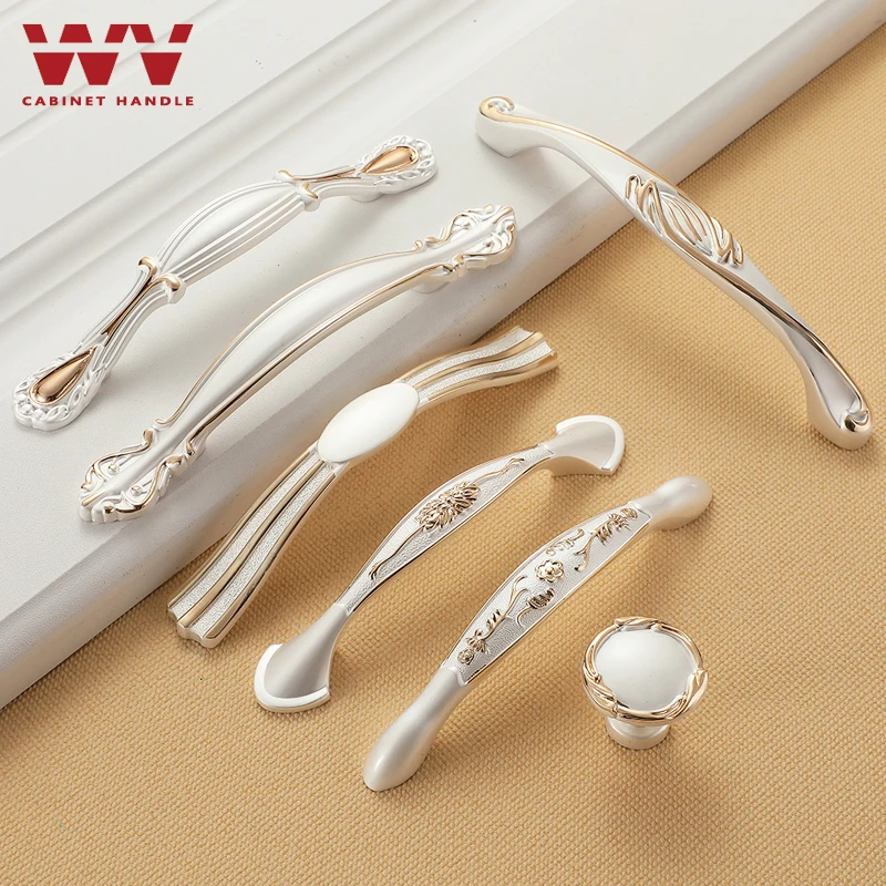 WV Closet Dressers Wardrobe European Style White Gold Cabinet Handles Furniture Hardware Kitchen Cupboard Door Pulls Drawer Knob