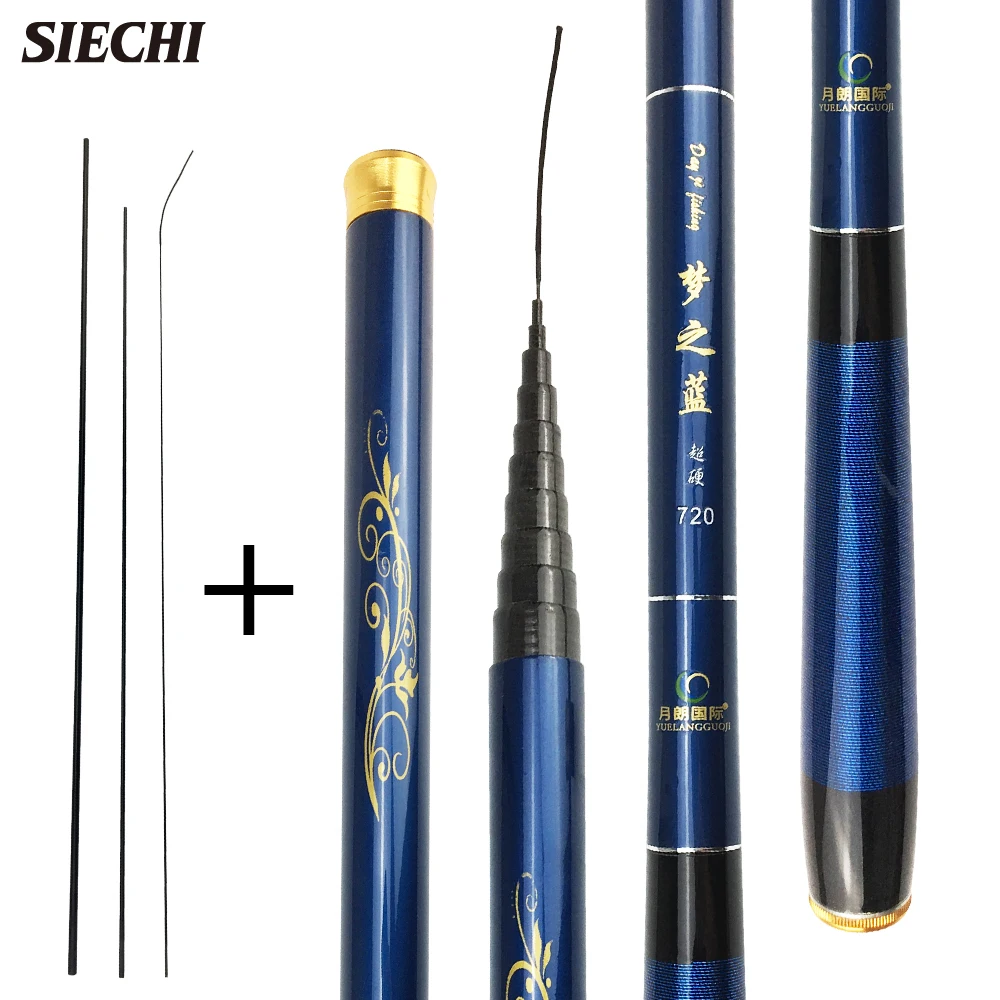 SIECHI 3.6-7.2m Carbon Fiber Telescopic Fishing Rods Ultra Light Stream Hand Pole with Spare Front 3 Section Carp vara de pesca