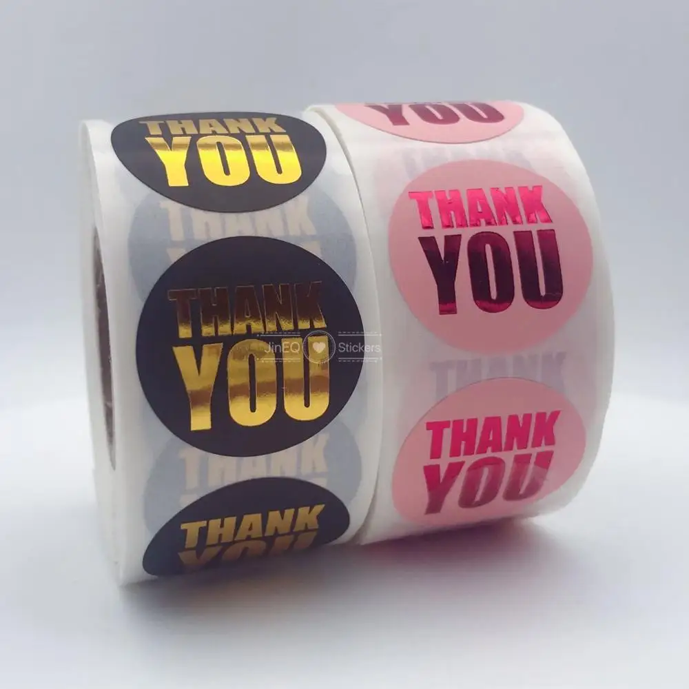 Gold Foil Gift Sealing Thank You Stickers 500pcs Pink & Black Adhesive Labels Decoration Sticker for Business Card Envelopes