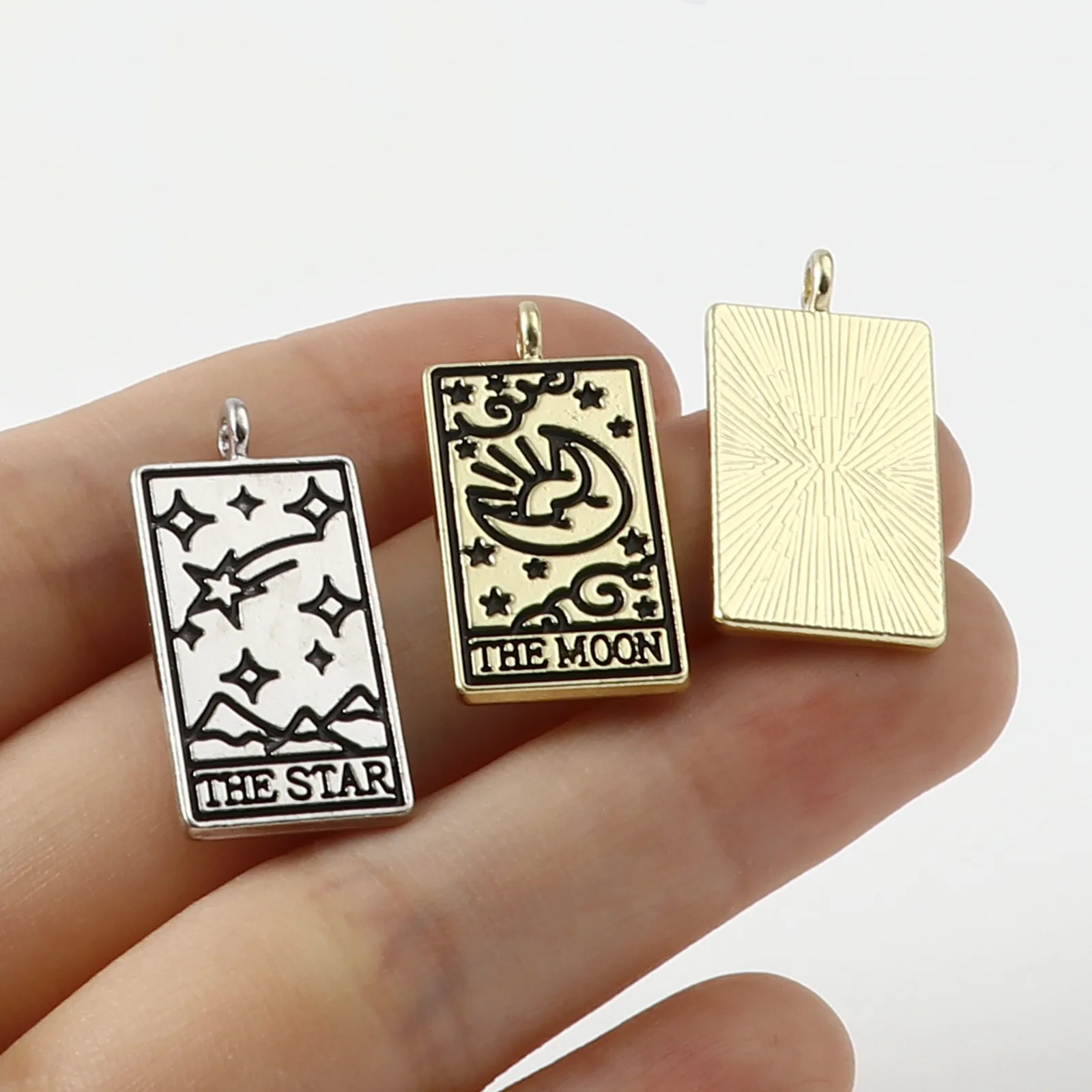 5 PCs Tarot Series Charms For Pendant Jewelry Making Vintage Rectangle Star Divination Charms Black Message Necklace Pendant