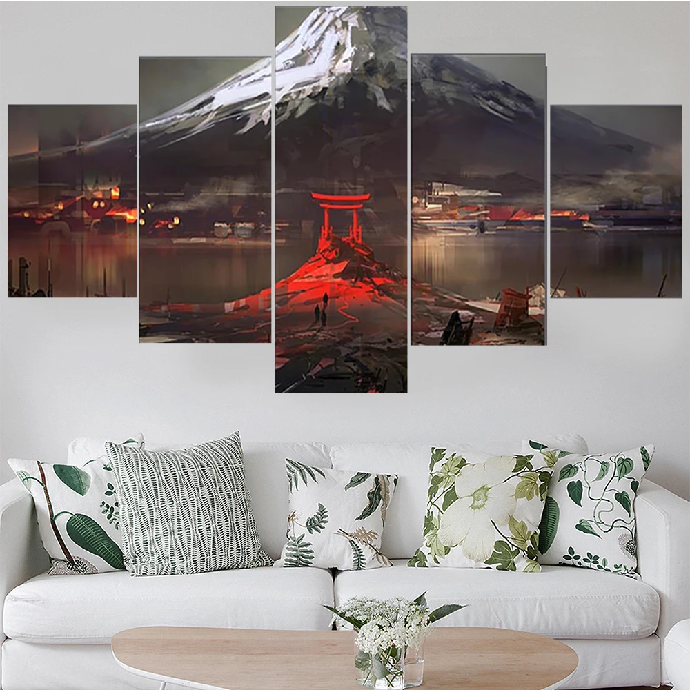 

5 Pieces Wall Art Canvas Painting Landscape Poster Mount Fuji Japan Modern Living Room Bedroom Home Modular Pictures Decoration